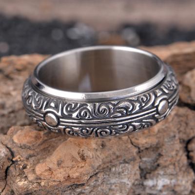 China Trendy Fashion Jewelry Stainless Steel Vintage Personalize Flower Carved Mens Ring for sale