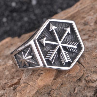 China Fashionable Wholesale Custom Steel Norse Viking Soldier Men Ring Stainless Steel Odin's Hammer Fashion Jewelry for sale