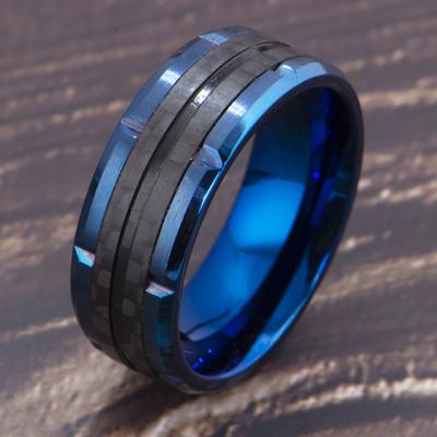 China FASHIONABLE Factory Direct 8 Mm Simple Design Stainless Steel Blue Groove Men's Ring for sale