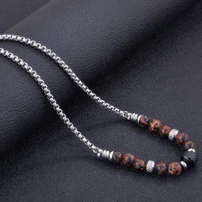 China Custom Made Fashion Red Stainless Steel Men's Necklace 8mm Natural Stone Stone Jewelry for sale