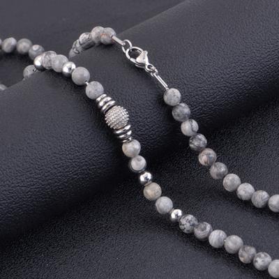 China Fashion Natural Men's Stainless Steel Picasso Jasper Trendy Classic Design Stone Beads Necklace for sale