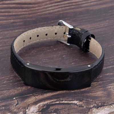 China FASHIONABLE Customization Stainless Steel Black Leather Strap Adjustable Men Bracelet for sale