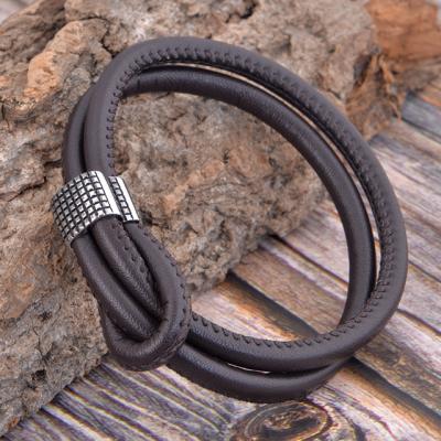 China Hip Hop Design Style Mens Jewelry Stainless Steel Wholesale Luxury Leather Bracelet for sale