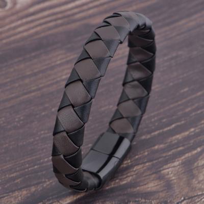 China Hip Hop Manufacturer Wholesale Fashion Men's Jewelry Stainless Steel Genuine Leather Bracelets Bangles for sale