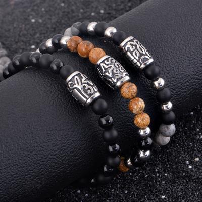 China Wholesale Fashionable Men's Jewelry Stainless Steel Black Picasso Agate Buddha Bead Bracelets for sale