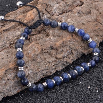 China Fashionable High Quality Natural Stone Wax Agate Lazulite Stainless Steel Bracelet Jewelry Men Adjustable Bracelet Rope for sale