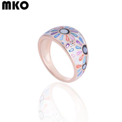 China Wholesale Trendy Fashion Ring Jewelry Woman 925 Sterling Silver Shell Enamel Rose Gold Rings For Women for sale