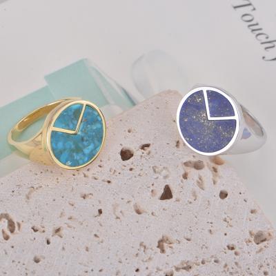 China Latest New Products Trendy Hot Natural Stone Jewelry Ring Designs Turquoise 925 Silver Ring For Woman for sale