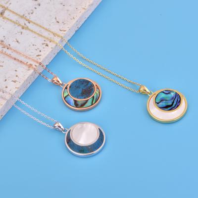 China Trendy Factory Wholesale Fashion Jewelry 925 Silver Rose Gold Plated Abalone Sea Shell Enamel Necklace For Women for sale