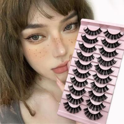 China NEW 10 Pairs Natural Soft Dual Density Curl Mink Eyelashes Dramatic False Eyelashes Fluffy Dense Russian False Eyelashes Big Curling Bow for sale