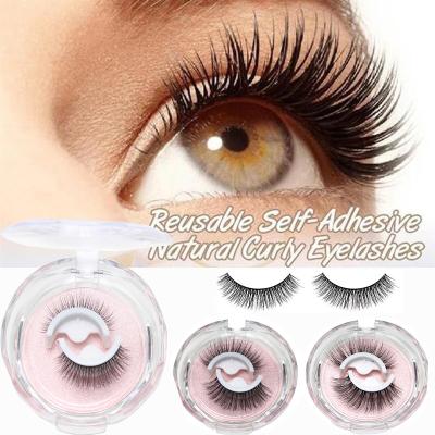 China 1Pair Natural Soft Self Adhesive False Eyelashes Stick Reusable 3d Eyelash Free Strip Lashes Extension 3 Seconds To Wear Faux Mink Eyelash for sale