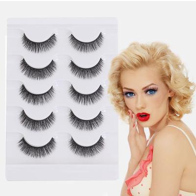 China Amazon Amazon Hot Sale 5Pairs Natural Soft Japanese Serious Black Thick Cross False Eyelashes Thick Eye Long Lashes Extension Tools For Woman for sale