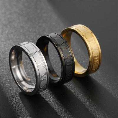 China Black Punk Ring Date Roman Numeral Ring Personalized Hip-Hop Nice Tungsten Stainless Steel Punk Hip Hop Ring for Women Men for sale