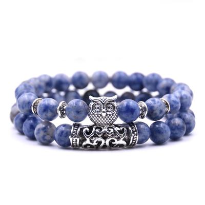 China Vintage FASHIONABLE Custom Owl Beads Natural Stone Bracelet For Women Men Unisex Relations Jewelry for sale