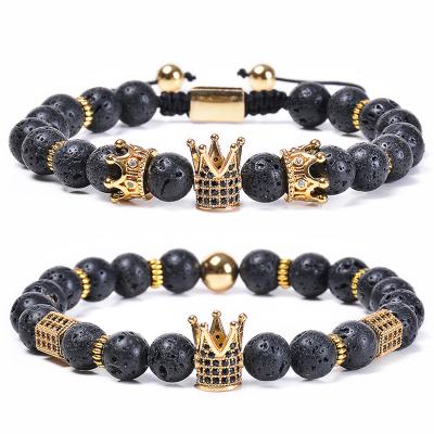 China TRENDY Shambal Style Handwoven CZ Crown Charm Couple Beads Bracelets For Women Men Natural Gemstone Healing Care Jewelry for sale