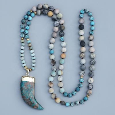 China Vintage Ocean Blue Stone Necklace Dangle Women 108 Picasso and Amazonite Beads, Magic Blue Stone Yoga Mala Jewelry for sale