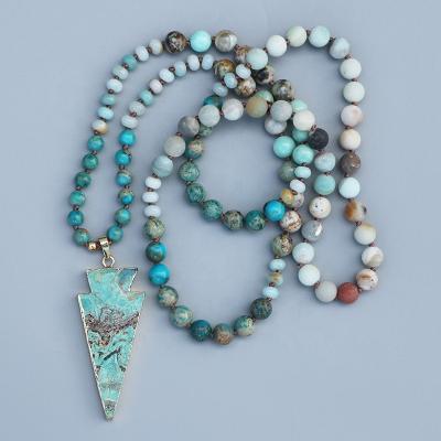 China Fashion Snake-skin Stone 108 Beads Women Amazonite Pendant Necklace Vintage Factory Customized and Ocean Stone Arrow Accessories Jewelry for sale