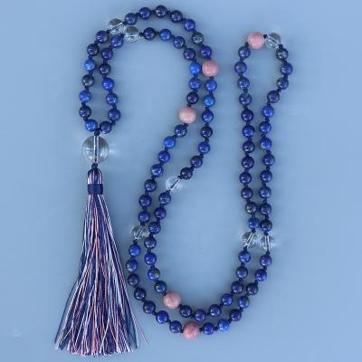 China Vintage New Fashion 6mm Natural Lapis Lazuli Beads Meditation Mala Necklace Hand Knotted Gemstone Women Jewelry for sale