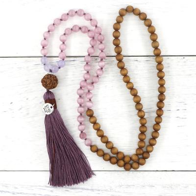 China Vintage Fashion Accessory Lotus Charm Indian Sandalwood, Pink Opal Necklace Factory Women Handmade Beads Jewelry for sale