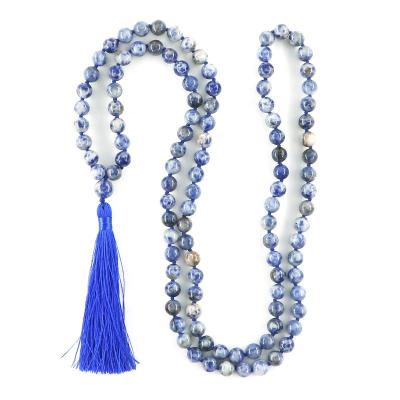 China Vintage Classic Simple Design 108 Natural Stone Beads Mala Knotted Long Necklace Women Handmade Healing Yoga Inspired Jewelry for sale