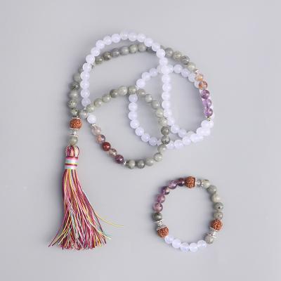 China FASHIONABLE High Quality Natural Purple White Women's Handmade Gemstone Debtor Jewelry Set Ghost Jade Labradorite Bead Mala Necklace &Bracelet for sale