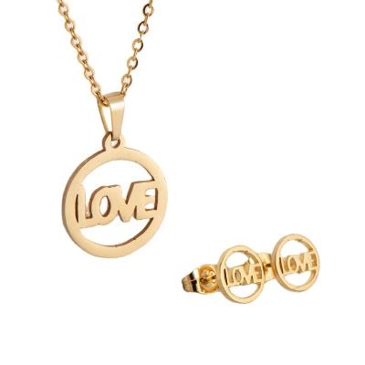 China New FASHIONABLE Round Shape Love Letters Pendant&Earrings Lover's Gift Stainless Steel Women Jewelry Set Customized Design Accessory for sale