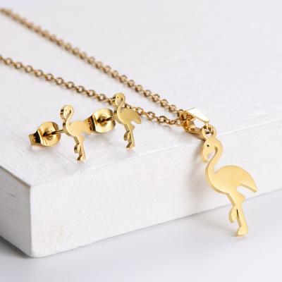 China FASHIONABLE High Quality Gold Color Stainless Steel Swan Jewelry Necklace and Stud Animal Non-fading Pendant Sets for Student Girl for sale