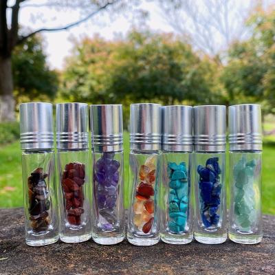 China Natural Stone Feng Shui 7 Chakra Gemstone Chip Ball Essential Oil Glass Bottles Home Decoration Turquoise Amethyst Energy Wishwill Gift for sale