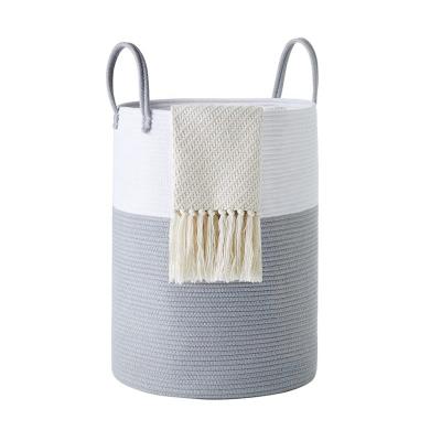 China Sustainable Handmade Multicolor Woven Collapsible Cotton Rope Covers Hamper Laundry Hamper for sale