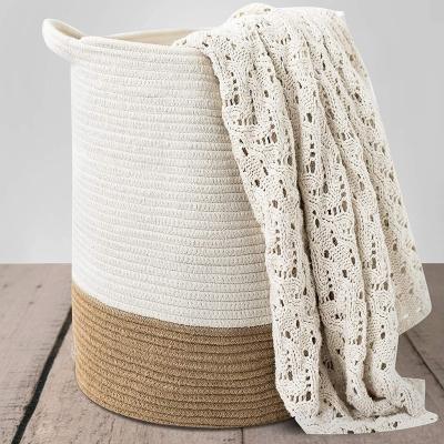 China Sustainable Large Handle Cotton Rope Nursery Blanket Eco-Friendly Coiled Laundry Hamper for sale