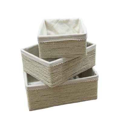 China Sustainable Hot Paper Rope Storage Basket Set Bohemian Style Three for sale