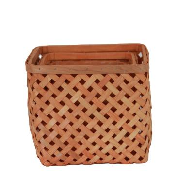 China Eco-fridendly Custom Wood Folding Chip Handwoven Picnic Basket for sale