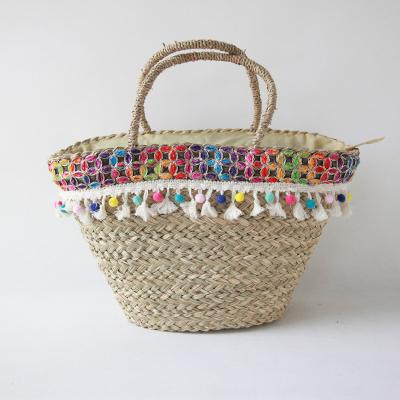 China High Quality Practical Durable Beach Bag Handmade Straw Bag Straw Basket Natural Basket for sale