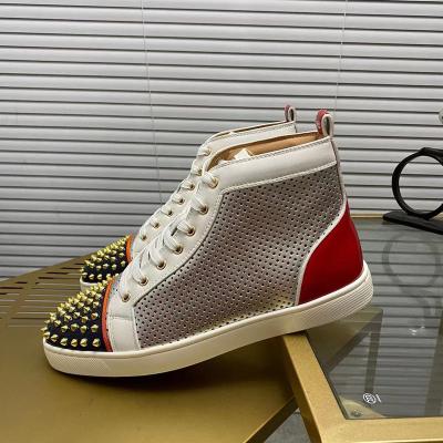 China Fashion Trend Good Quality Mens Designer Eu36-45 Red Bottom Laces Stud Shoes Brand Casual Leather Shoes Rivets Loafers Shoes Men for sale