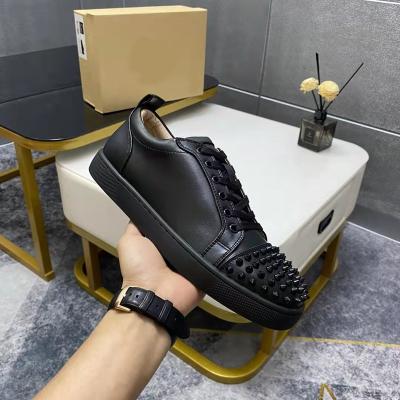 China Fashion Famous Men's Fashion Trend Brand Part Suede Rivet Red Unique Sneakers Set Auger Shoes Real Leather Upper Black Bottom Red Luxury Designer for sale