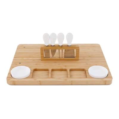 China Sustainable Stain Bamboo Cheese Dish With Cutlery Set Cheese Tray , Wooden Cheese Set With Knives 13 Piece Set for sale