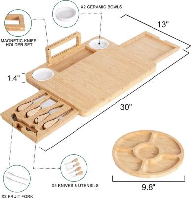 China Sustainable New Stain Bamboo Cheese Dish , Double Drawer Cheese Dish With 4 Knives for sale