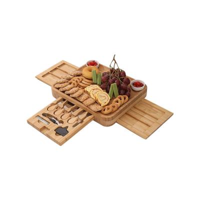 China Sustainable Three-Pack Cheese Board Contains Bamboo Cheese Chopper Three Plate 4 Piece Cheese Board Cutlery Set for sale