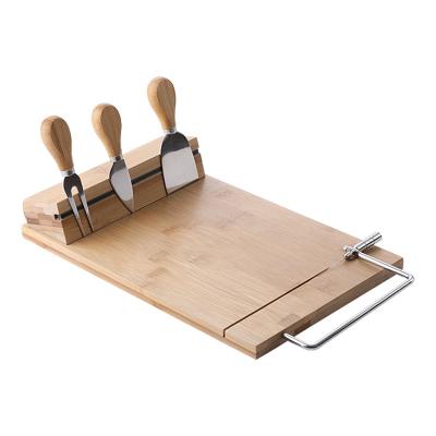 China Sustainable Bamboo Cheese Board With Three Piece Knife Set for sale