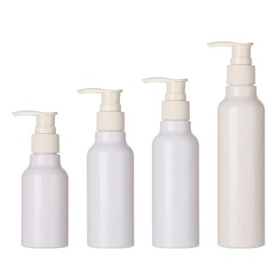 China Cosmetic Packaging Detergent Cosmetics 100ml Round Shoulder Pump Plastic Bottle With Strap for sale