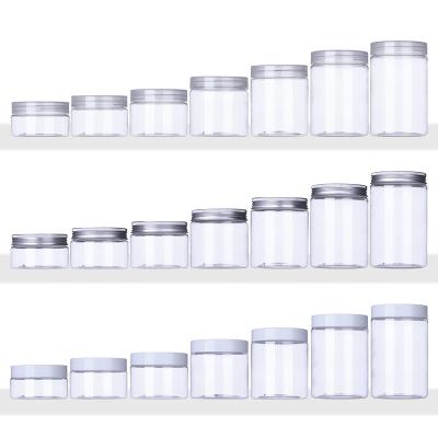 China PET Cosmetic Cream Jar Round Empty Candle Plastic Packaging Containers Wholesale Cosmetic Jars With Lids for sale