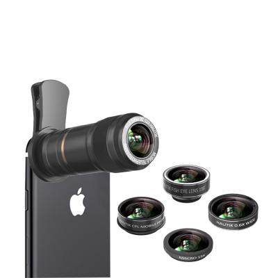 China Super Function Macro 5 in 1 FULL Lens Universal Wide Angle Fisheye Telephoto Mobile Phone Camera Lens Kit Lens for sale