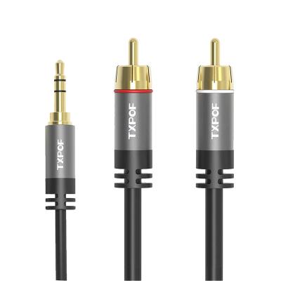 China Multimedia dual male 3.5mm aux. gold plated shielded to male 2 RCA stereo audio cable for sale