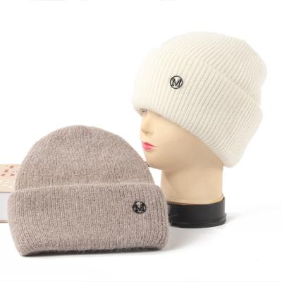 China JOINT Wholesale Custom Guanlinglong Crochet Winter Hat Women Knitted Metal Logo Warm Beanies Hat Cap for sale