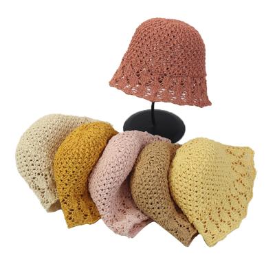 China 2021 New Picture Foldable Hollow And Yarn Airy Paper Material Outdoor Climbing Straw Bucket Hat for sale