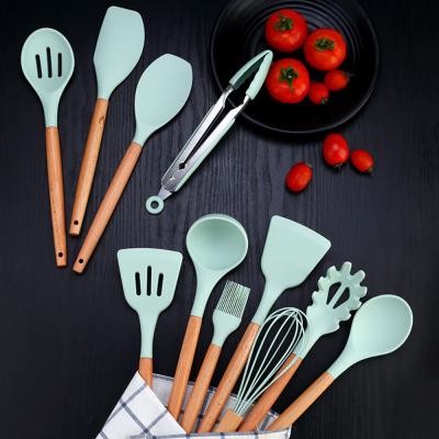 China Sustainable Silicon 12pcs Utensils Cooking Tool Kit Different Kitchen Ware Accessories Food Grade Silicon Spatula Set for sale