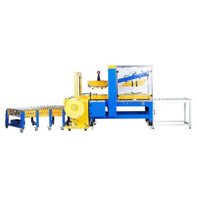 China Automatic CLOTHING Flap Carton Sealing Machine And Strapping Machine Packing Line for sale