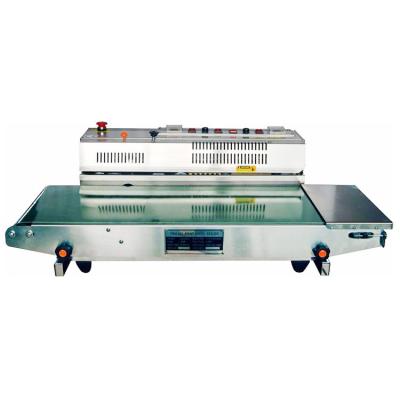 China FRM-980WK CLOTHING solid ink-printing plastic bag sealer with horizontal wide conveyor and protector for sale