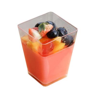 China Small Square 5 Ounce Single Wall Clear Disposable Pudding Container Plastic Dessert Cup For Appetizers Puddings for sale