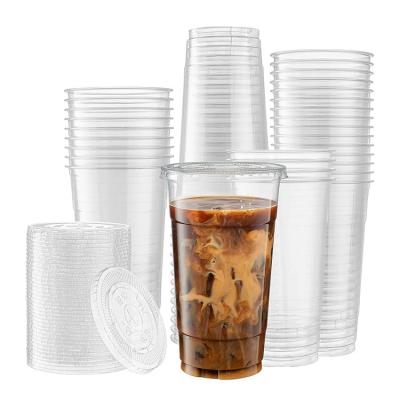 China China factory single wall custom printed bubble tea 500ml 16 oz 24 oz thick disposable boba packaging plastic cups with lid for sale